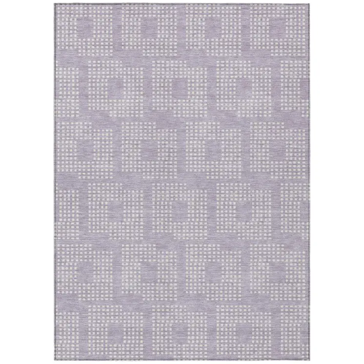 9' X 12' Lavender And Ivory Geometric Washable Indoor Outdoor Area Rug