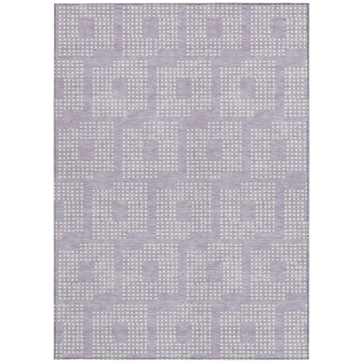 9' X 12' Lavender And Ivory Geometric Washable Indoor Outdoor Area Rug