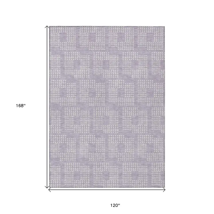 10' X 14' Lavender And Ivory Geometric Washable Indoor Outdoor Area Rug