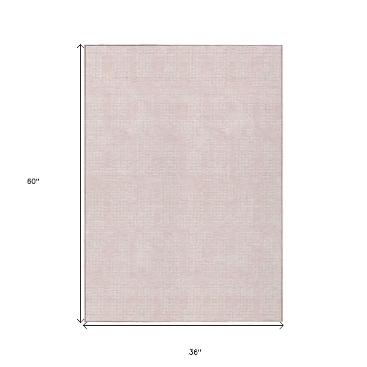 3' X 5' Pink And Ivory Geometric Washable Indoor Outdoor Area Rug