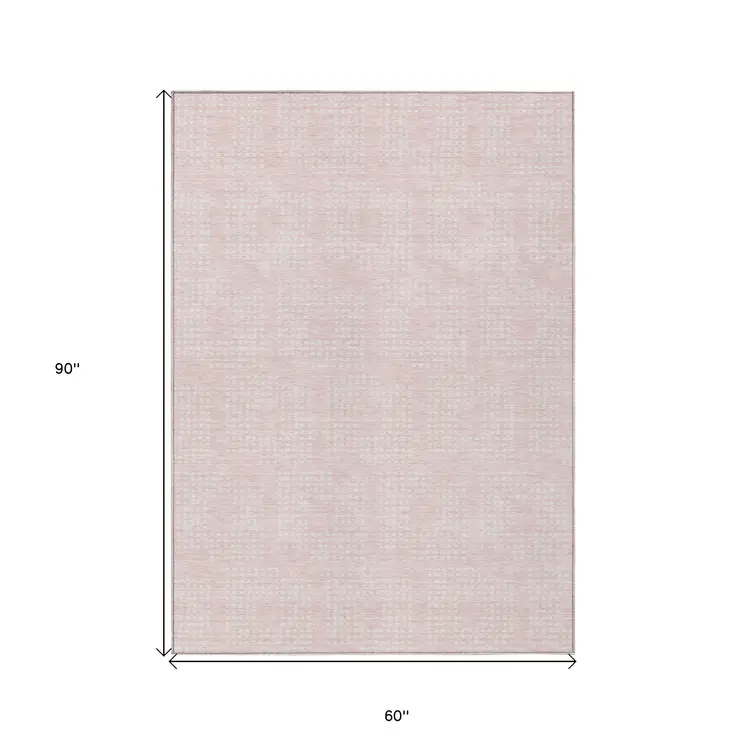 5' X 8' Pink And Ivory Geometric Washable Indoor Outdoor Area Rug