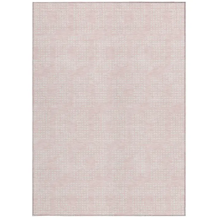 5' X 8' Pink And Ivory Geometric Washable Indoor Outdoor Area Rug