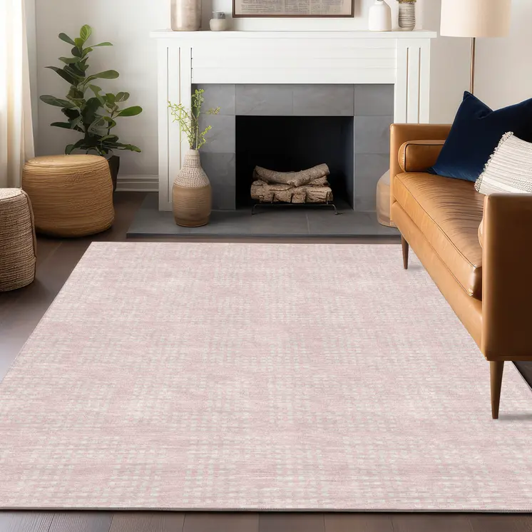 5' X 8' Pink And Ivory Geometric Washable Indoor Outdoor Area Rug