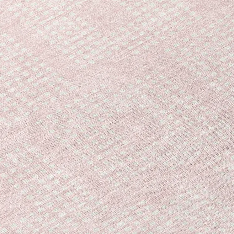 8' Pink And Ivory Round Geometric Washable Indoor Outdoor Area Rug