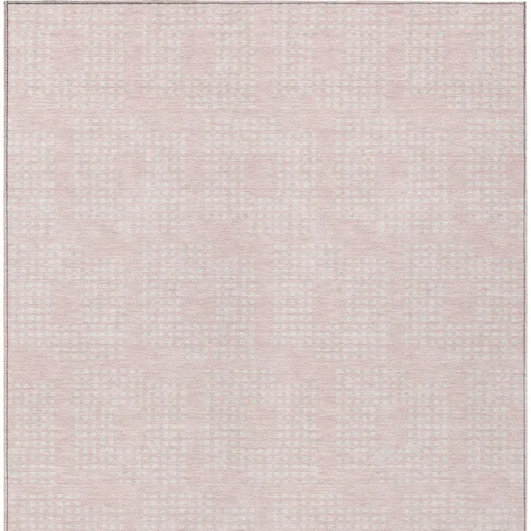 9' X 12' Pink And Ivory Geometric Washable Indoor Outdoor Area Rug