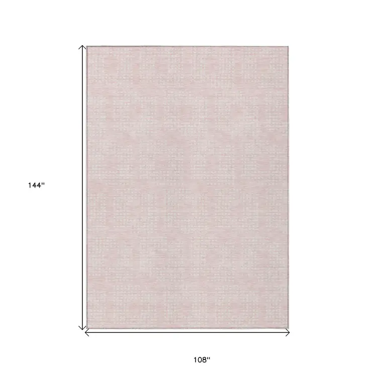 9' X 12' Pink And Ivory Geometric Washable Indoor Outdoor Area Rug
