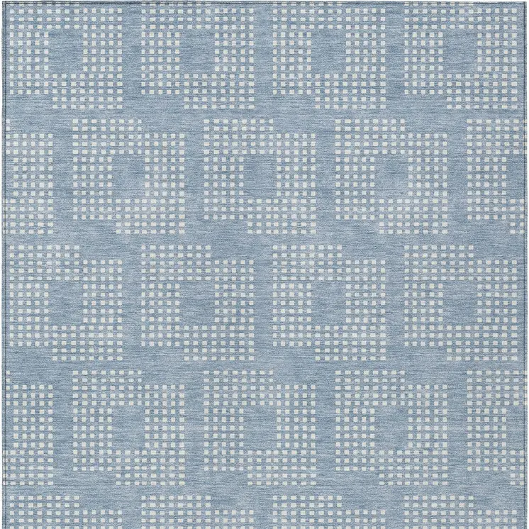 3' X 5' Sky Blue And Ivory Geometric Washable Indoor Outdoor Area Rug