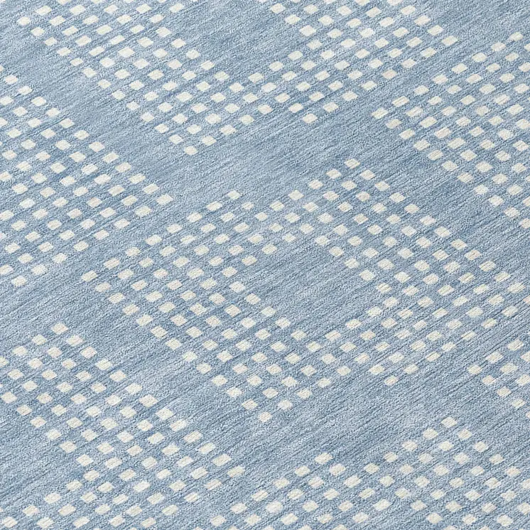 8' Sky Blue And Ivory Round Geometric Washable Indoor Outdoor Area Rug