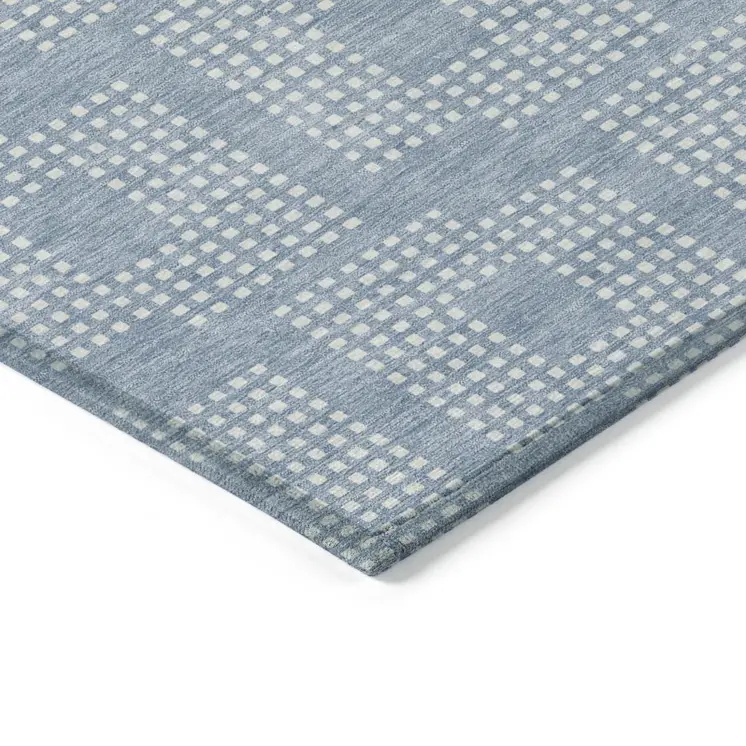 9' X 12' Sky Blue And Ivory Geometric Washable Indoor Outdoor Area Rug