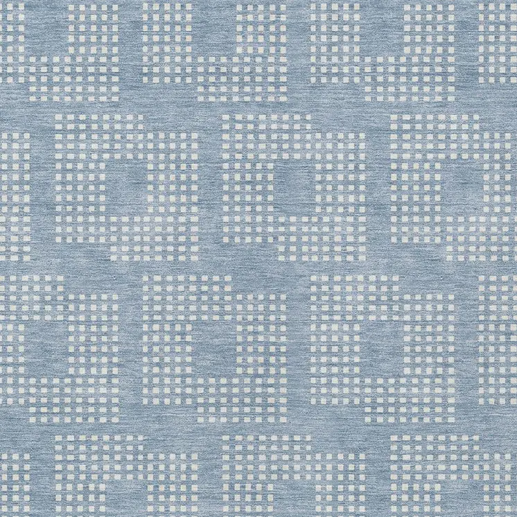 9' X 12' Sky Blue And Ivory Geometric Washable Indoor Outdoor Area Rug