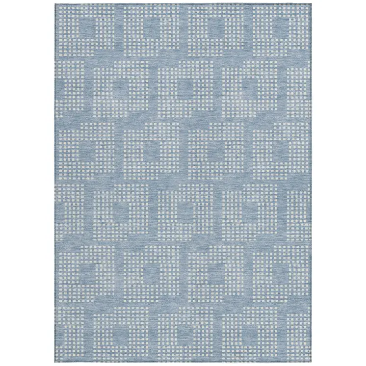 10' X 14' Sky Blue And Ivory Geometric Washable Indoor Outdoor Area Rug