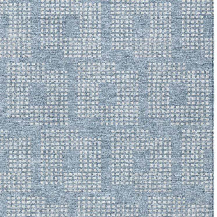 10' X 14' Sky Blue And Ivory Geometric Washable Indoor Outdoor Area Rug