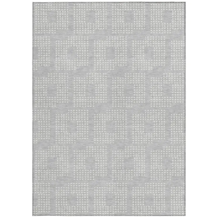 3' X 5' Silver And Ivory Geometric Washable Indoor Outdoor Area Rug