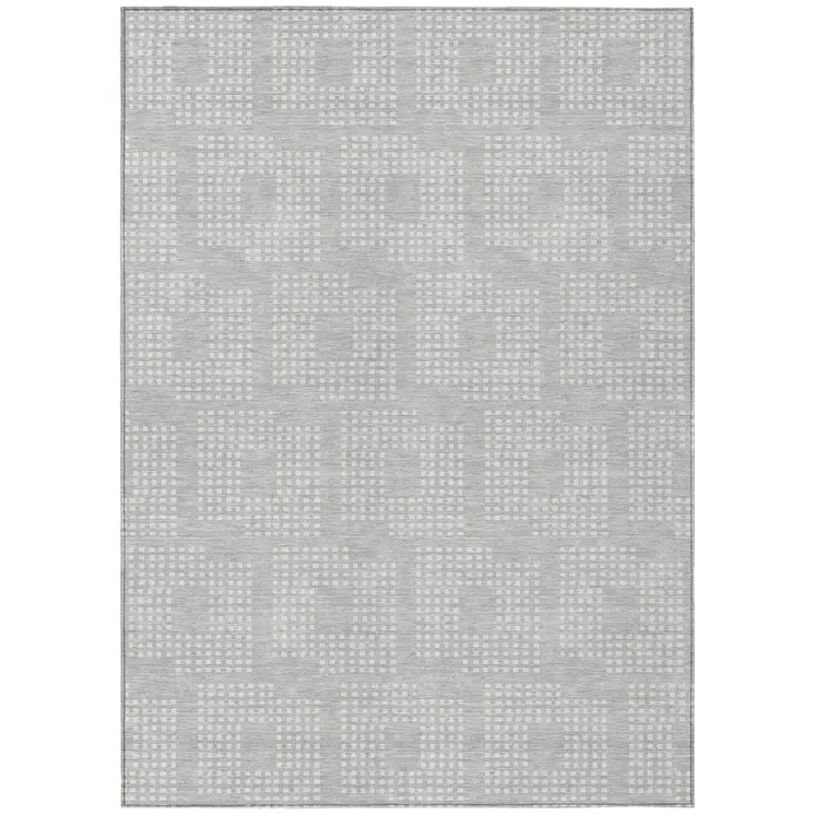 3' X 5' Silver And Ivory Geometric Washable Indoor Outdoor Area Rug