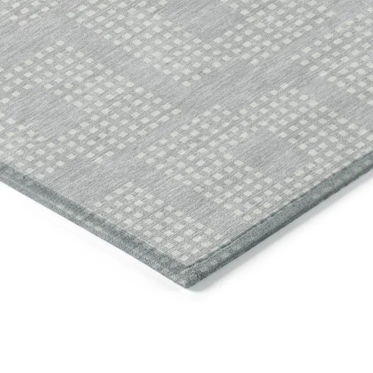 3' X 5' Silver And Ivory Geometric Washable Indoor Outdoor Area Rug