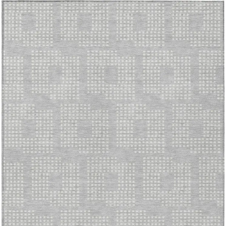 9' X 12' Silver And Ivory Geometric Washable Indoor Outdoor Area Rug