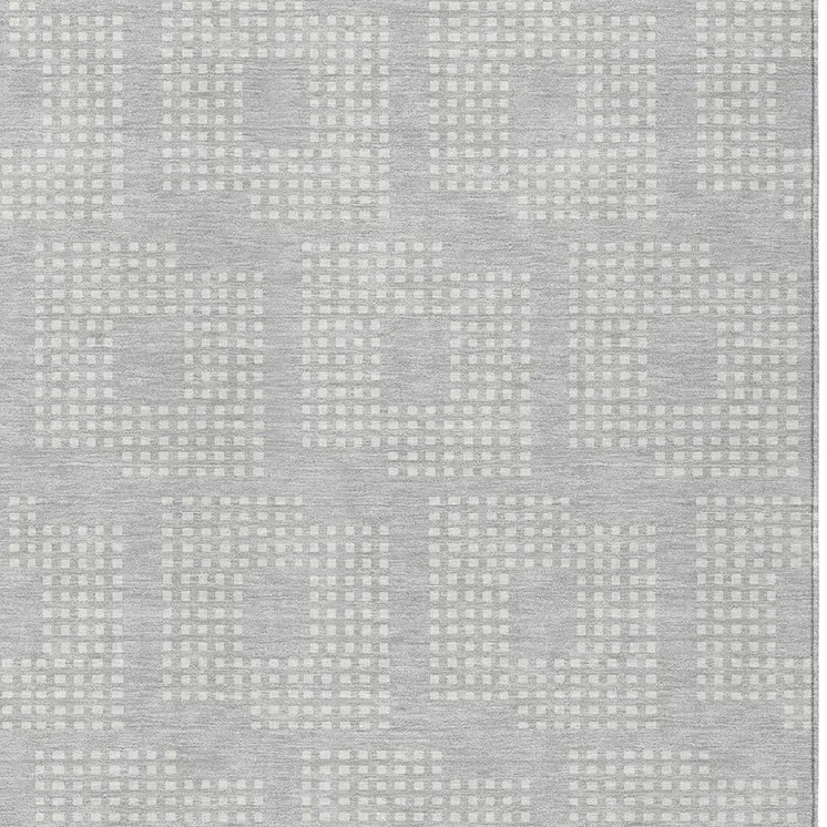 9' X 12' Silver And Ivory Geometric Washable Indoor Outdoor Area Rug