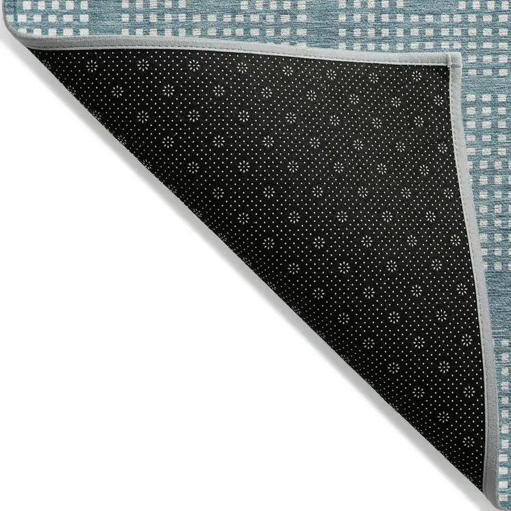5' X 8' Teal Blue And Ivory Geometric Washable Indoor Outdoor Area Rug