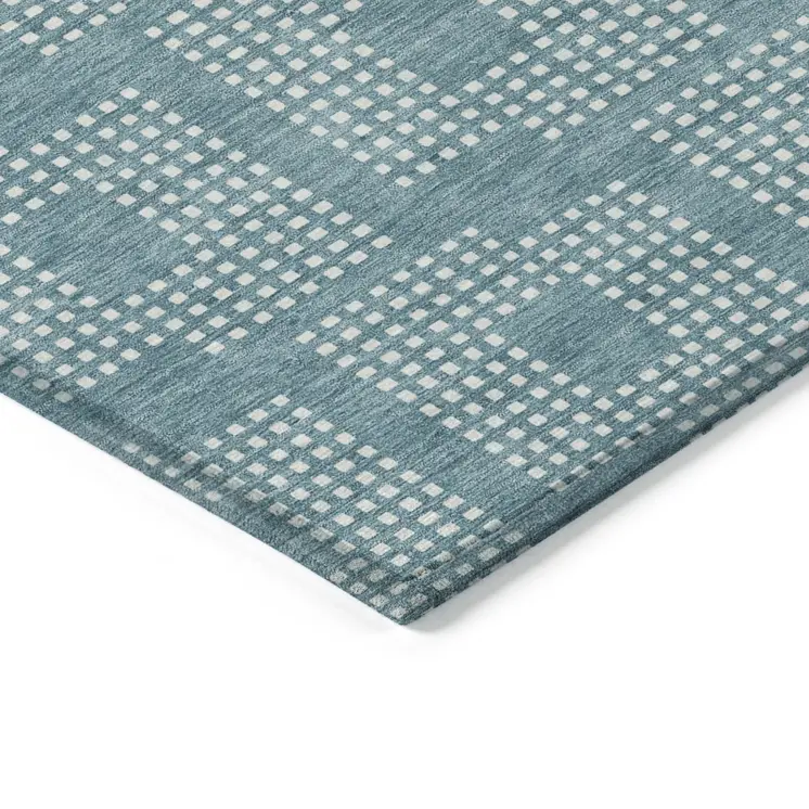 5' X 8' Teal Blue And Ivory Geometric Washable Indoor Outdoor Area Rug