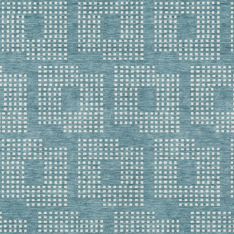 5' X 8' Teal Blue And Ivory Geometric Washable Indoor Outdoor Area Rug