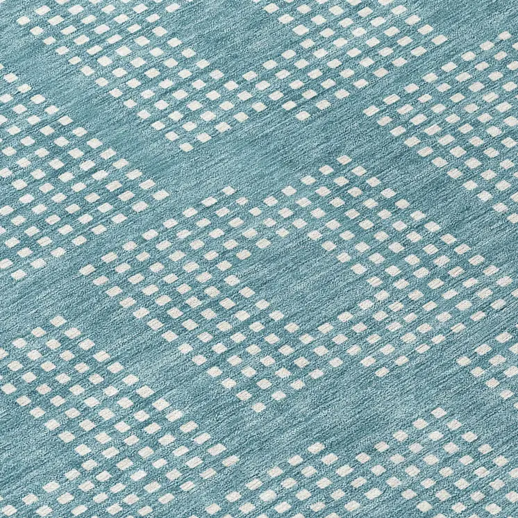 8' Teal Blue And Ivory Round Geometric Washable Indoor Outdoor Area Rug