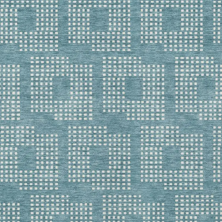 10' X 14' Teal Blue And Ivory Geometric Washable Indoor Outdoor Area Rug