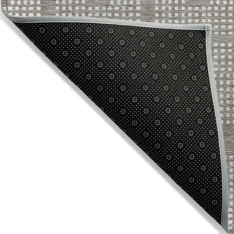 3' X 5' Taupe And Ivory Geometric Washable Indoor Outdoor Area Rug