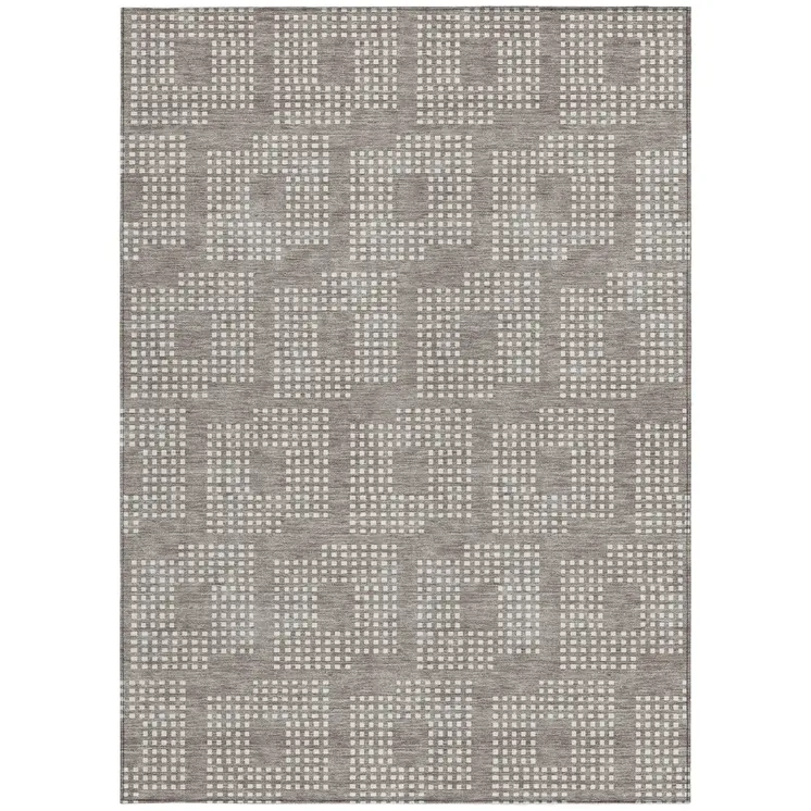 5' X 8' Taupe And Ivory Geometric Washable Indoor Outdoor Area Rug