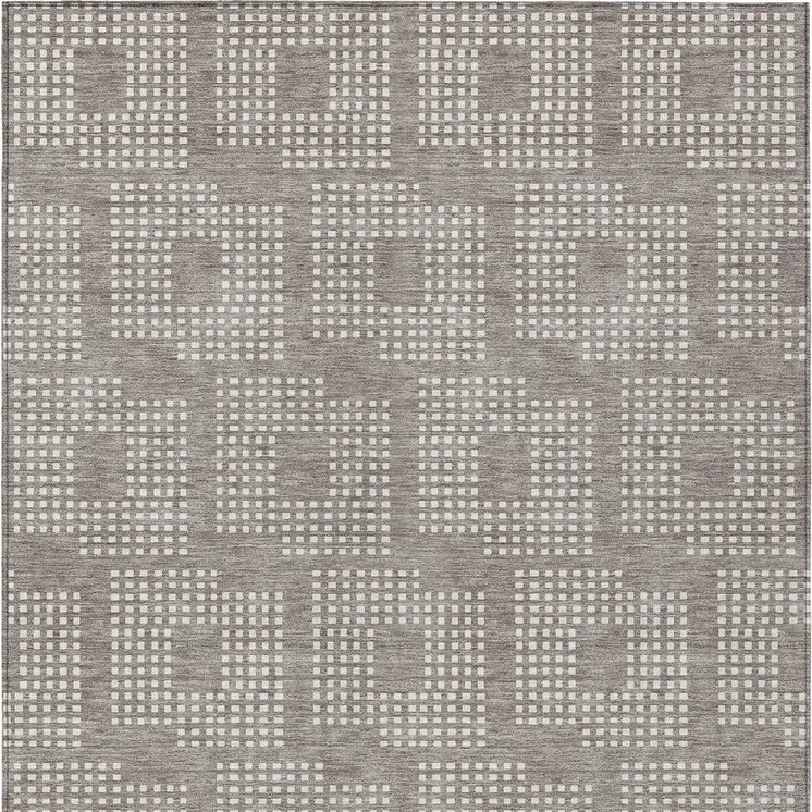 5' X 8' Taupe And Ivory Geometric Washable Indoor Outdoor Area Rug