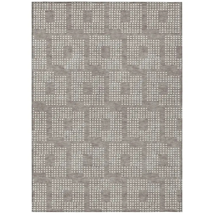 8' X 10' Taupe And Ivory Geometric Washable Indoor Outdoor Area Rug