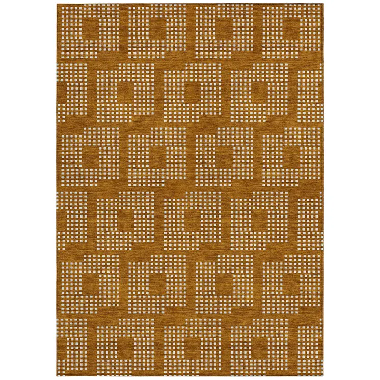 3' X 5' Terra Cotta And Ivory Geometric Washable Indoor Outdoor Area Rug