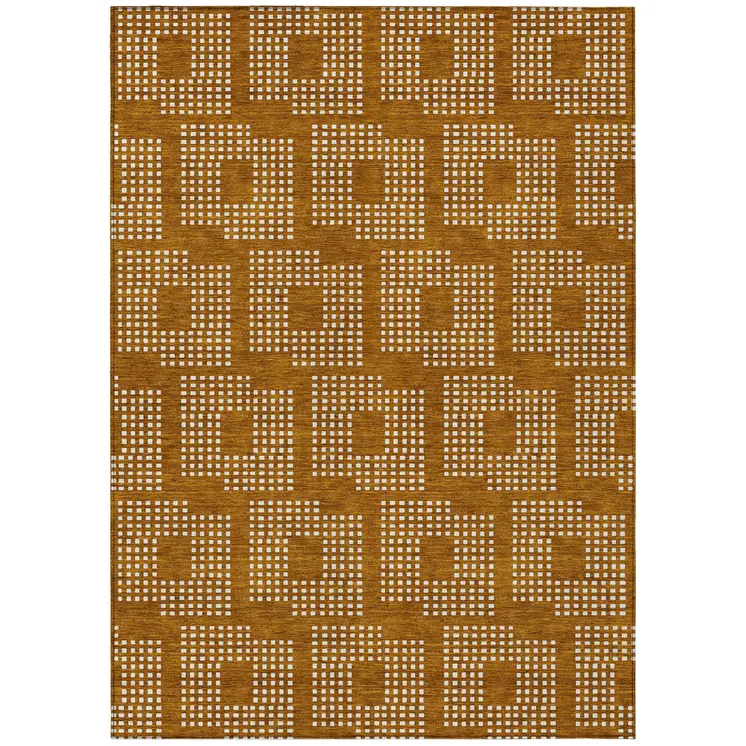 3' X 5' Terra Cotta And Ivory Geometric Washable Indoor Outdoor Area Rug