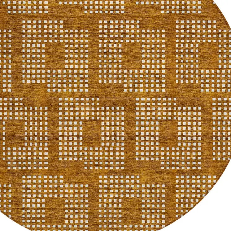 8' Terra Cotta And Ivory Round Geometric Washable Indoor Outdoor Area Rug
