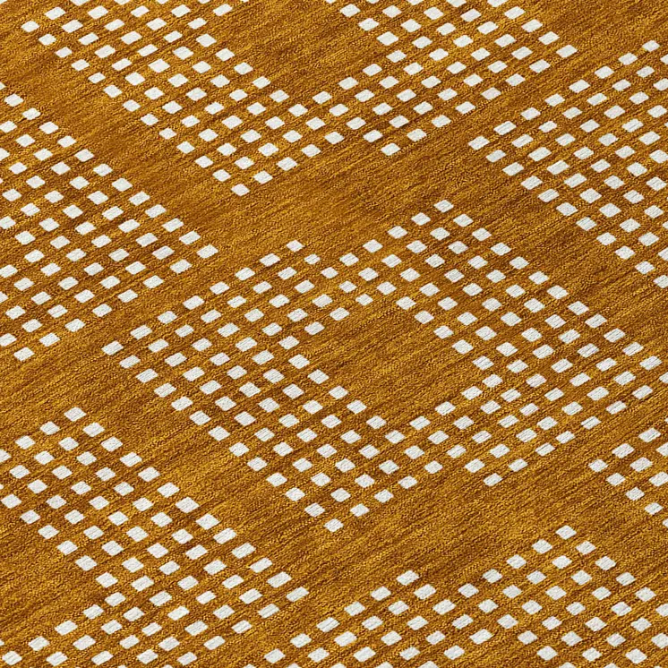 8' Terra Cotta And Ivory Round Geometric Washable Indoor Outdoor Area Rug