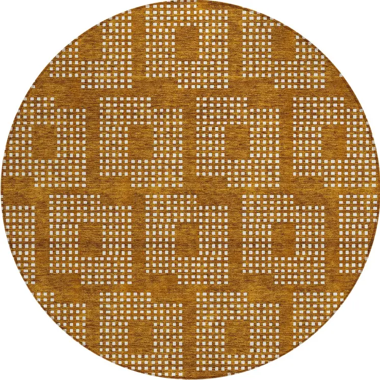8' Terra Cotta And Ivory Round Geometric Washable Indoor Outdoor Area Rug