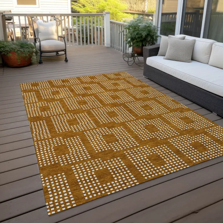 10' X 14' Terra Cotta And Ivory Geometric Washable Indoor Outdoor Area Rug