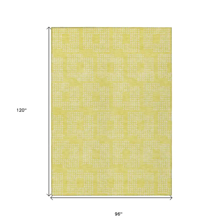 8' X 10' Yellow And Ivory Geometric Washable Indoor Outdoor Area Rug
