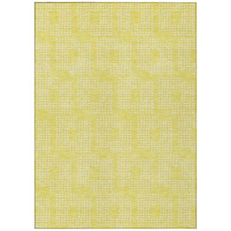 8' X 10' Yellow And Ivory Geometric Washable Indoor Outdoor Area Rug