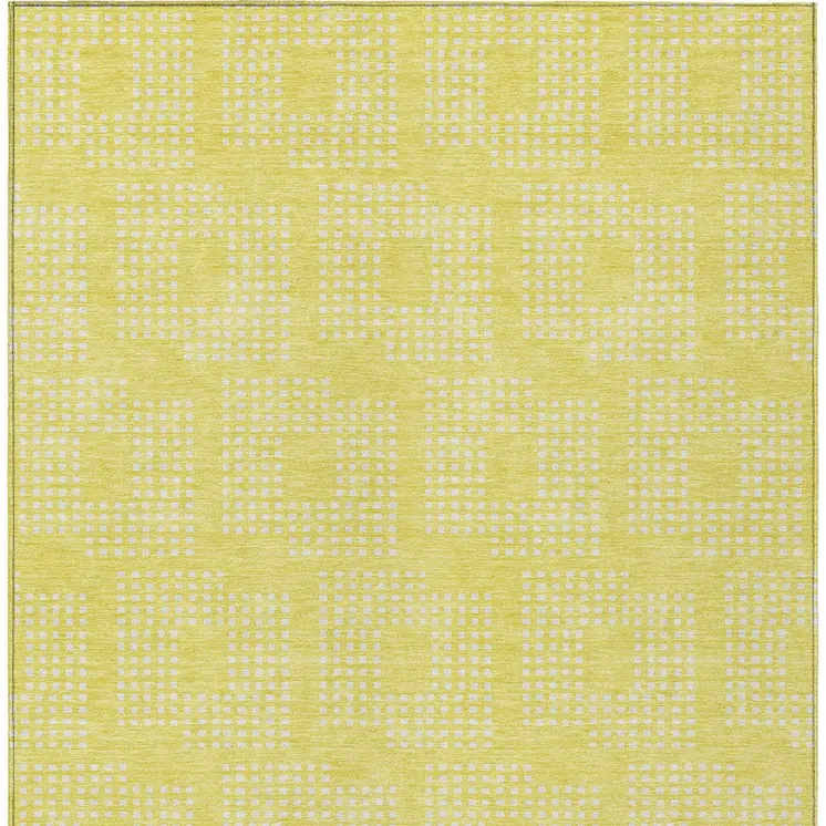 8' X 10' Yellow And Ivory Geometric Washable Indoor Outdoor Area Rug