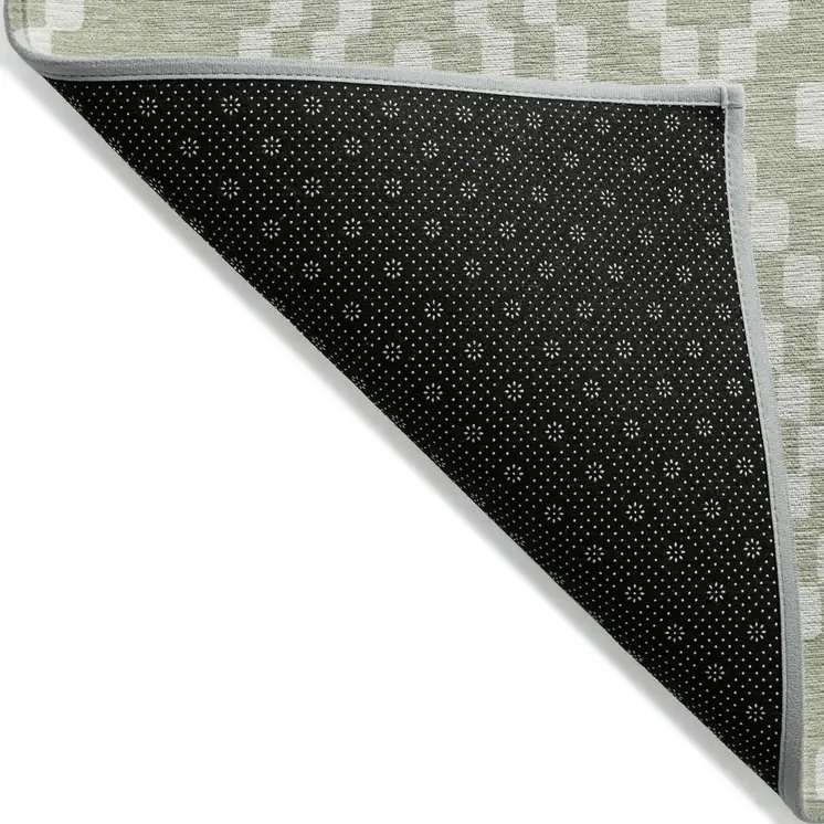 10' X 14' Artichoke Green And Ivory Geometric Washable Indoor Outdoor Area Rug
