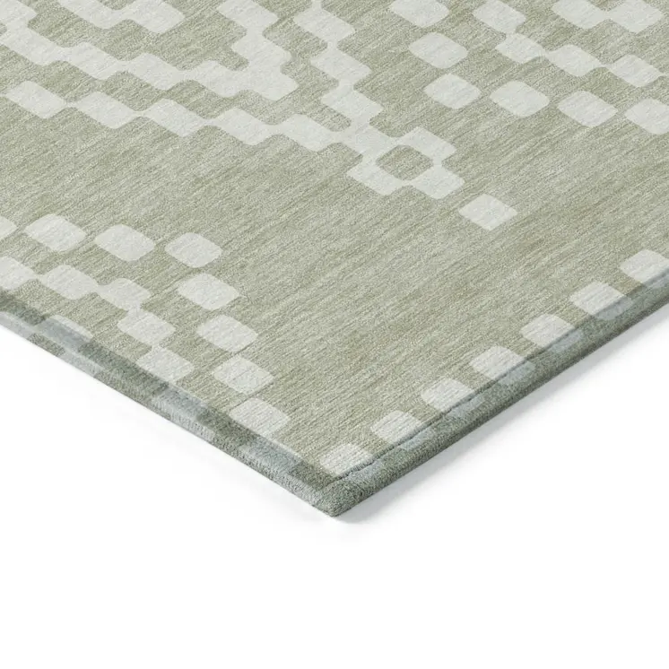 10' X 14' Artichoke Green And Ivory Geometric Washable Indoor Outdoor Area Rug