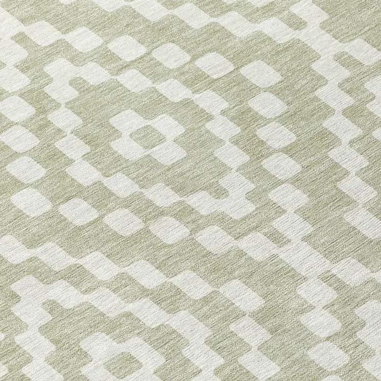 10' X 14' Artichoke Green And Ivory Geometric Washable Indoor Outdoor Area Rug