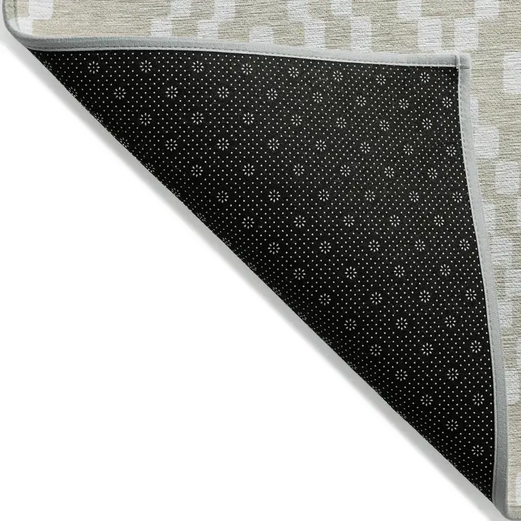 3' X 5' Beige And Ivory Geometric Washable Indoor Outdoor Area Rug