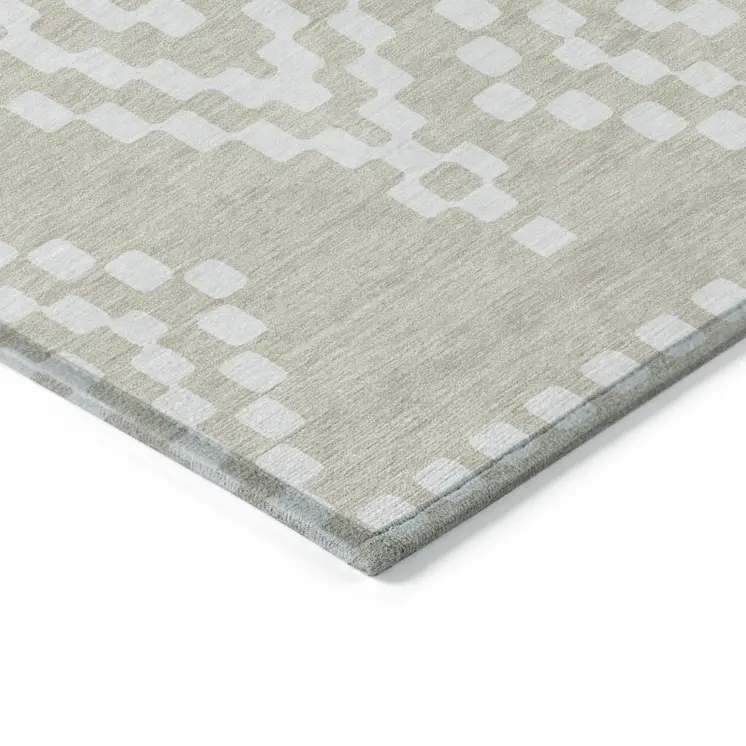 3' X 5' Beige And Ivory Geometric Washable Indoor Outdoor Area Rug