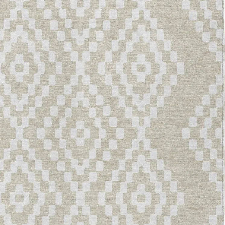 3' X 5' Beige And Ivory Geometric Washable Indoor Outdoor Area Rug