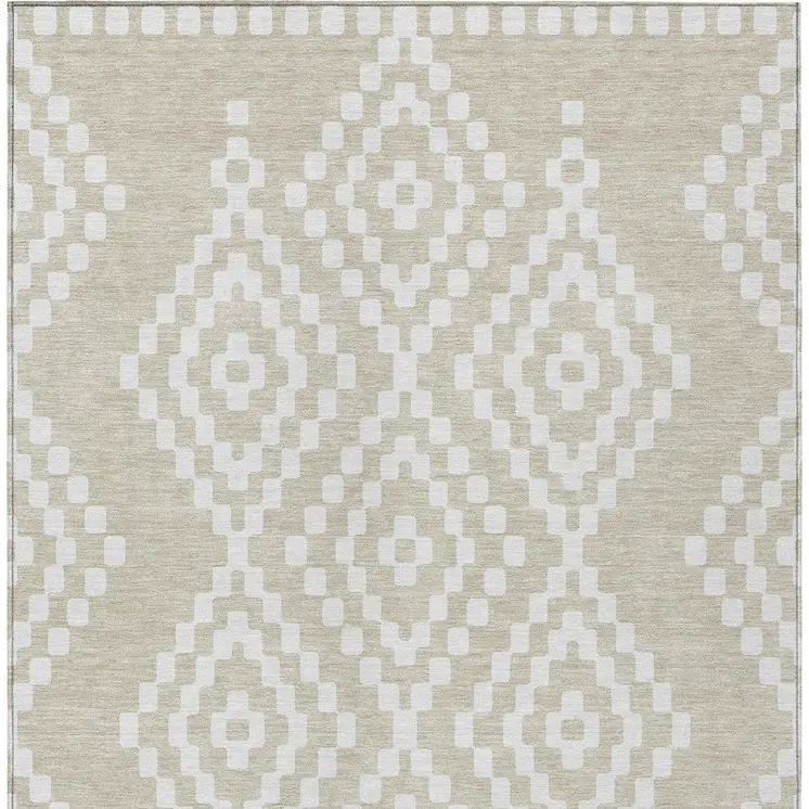 8' X 10' Beige And Ivory Geometric Washable Indoor Outdoor Area Rug