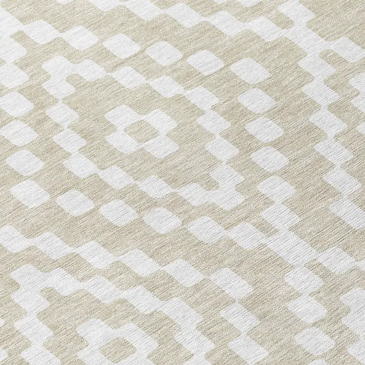 10' X 14' Beige And Ivory Geometric Washable Indoor Outdoor Area Rug