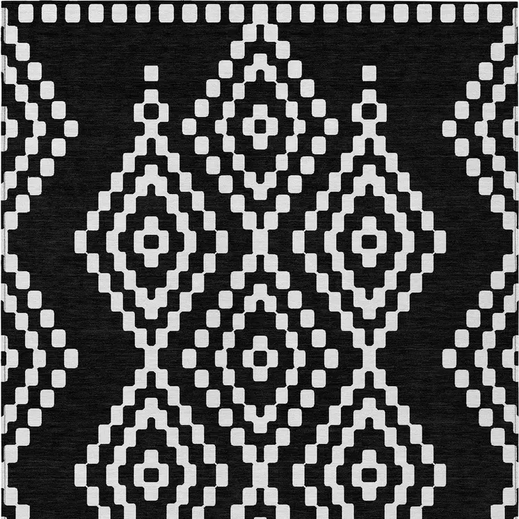 8' X 10' Black And Ivory Geometric Washable Indoor Outdoor Area Rug