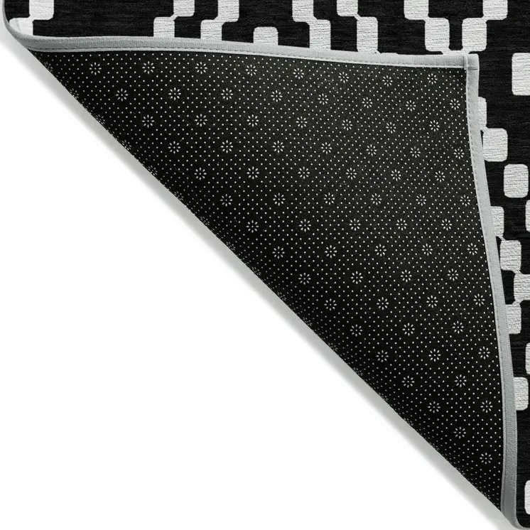 10' X 14' Black And Ivory Geometric Washable Indoor Outdoor Area Rug