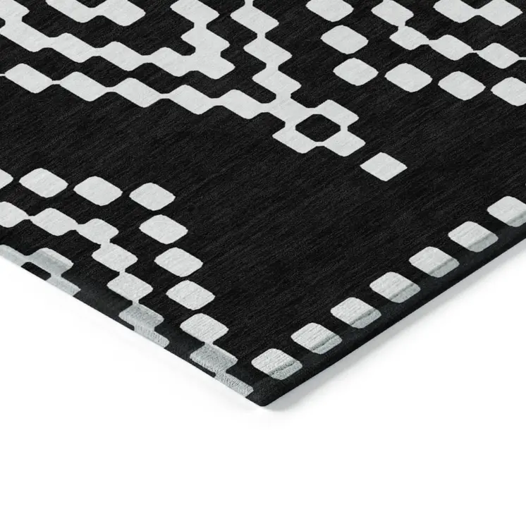 10' X 14' Black And Ivory Geometric Washable Indoor Outdoor Area Rug